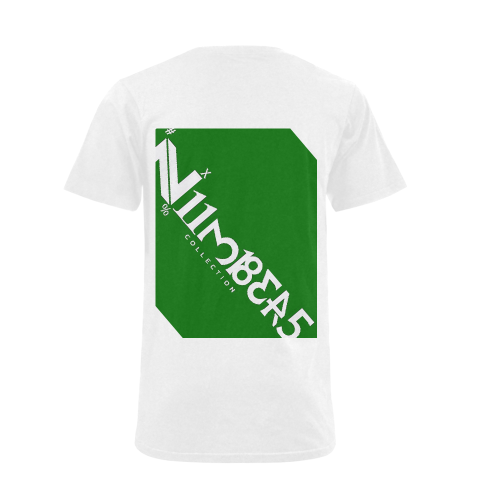 NUMBERS Collection White/Green Men's V-Neck T-shirt (USA Size) (Model T10)