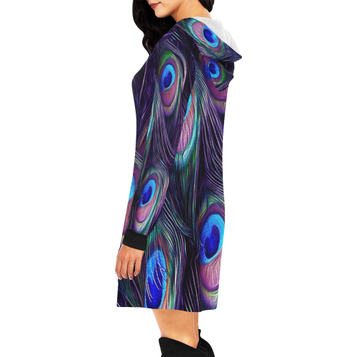 Peacock Feather All Over Print Hoodie Mini Dress (Model H27)
