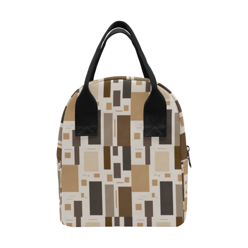 Abstract Brown Squares Zipper Lunch Bag (Model 1689)