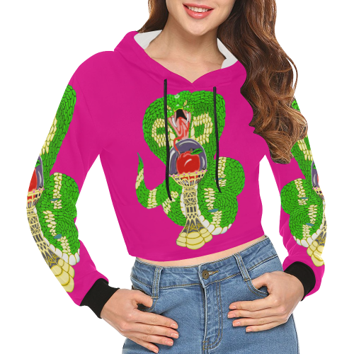 Good And Evil Pink All Over Print Crop Hoodie for Women (Model H22)