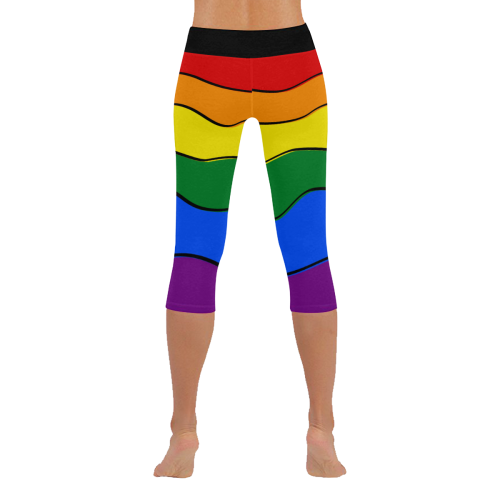 Gay Pride - Rainbow Flag Waves Stripes 1 Women's Low Rise Capri Leggings (Invisible Stitch) (Model L08)