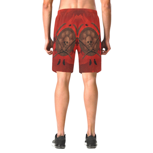 Skulls on red vintage background Men's All Over Print Elastic Beach Shorts (Model L20)