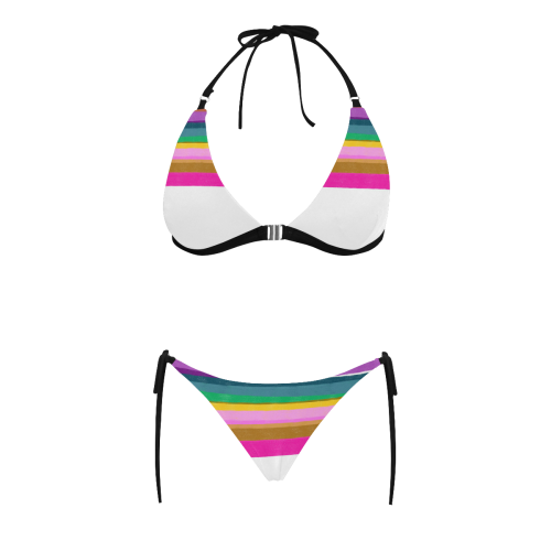Bikini exotic with lines, white Buckle Front Halter Bikini Swimsuit (Model S08)