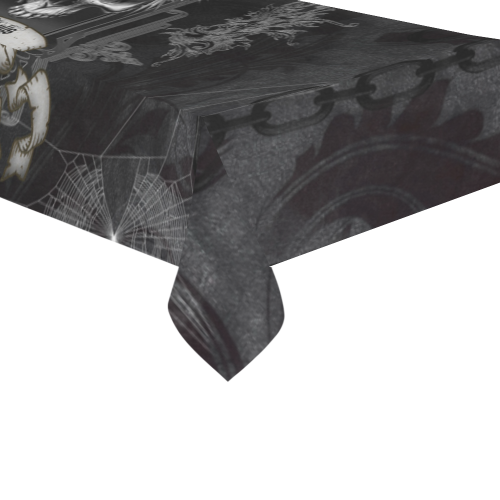 Skull with crow in black and white Cotton Linen Tablecloth 60"x120"