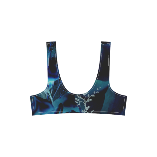 Floral design, blue colors Sport Top & High-Waisted Bikini Swimsuit (Model S07)