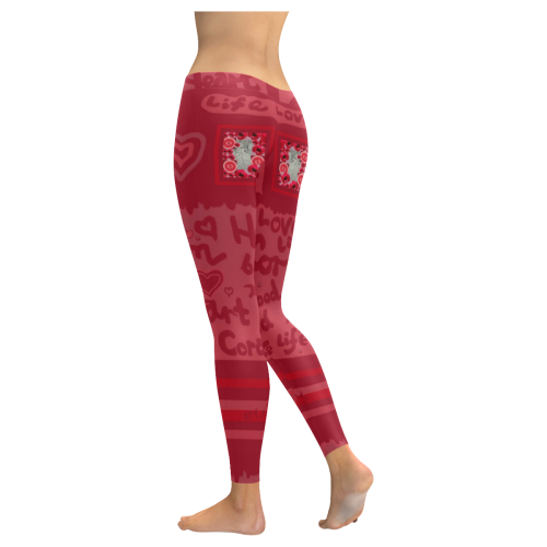 heart blood word design Women's Low Rise Leggings (Invisible Stitch) (Model L05)