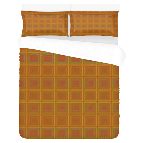 Copper reddish multicolored multiple squares 3-Piece Bedding Set