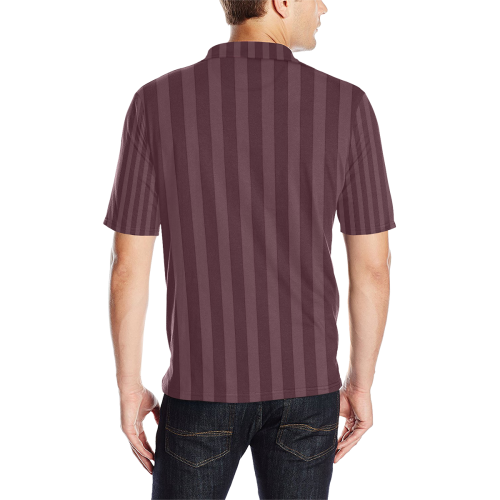 Maroon Stripes Men's All Over Print Polo Shirt (Model T55)