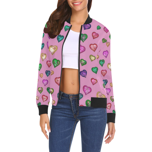Shimmering hearts All Over Print Bomber Jacket for Women (Model H19)