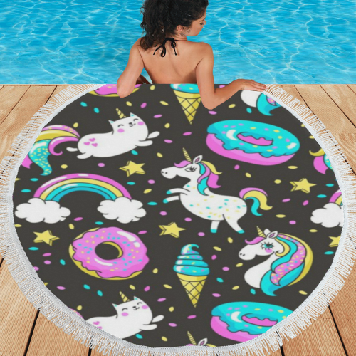 unicorn doughnuts Circular Beach Shawl 59"x 59"