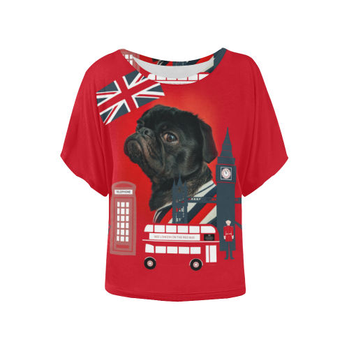 Cute Proud London Pug Women's Batwing-Sleeved Blouse T shirt (Model T44)