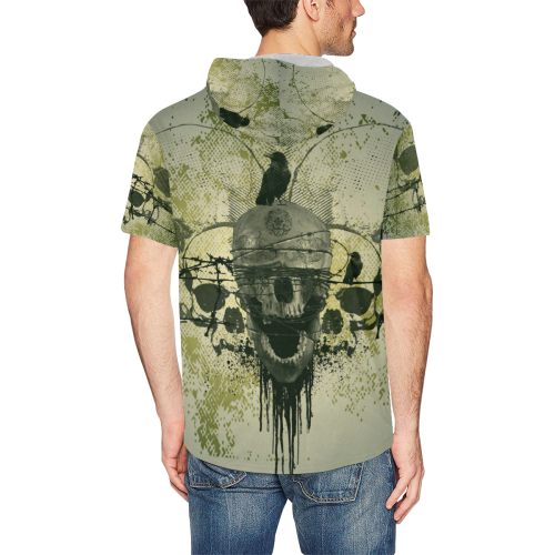 Creepy green skull All Over Print Short Sleeve Hoodie for Men (Model H32)