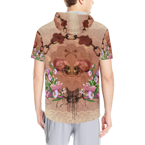 Awesome skulls with flowres All Over Print Short Sleeve Hoodie for Men (Model H32)