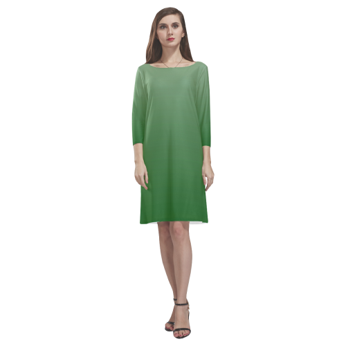 Olive Green to Darker Green Gradient Rhea Loose Round Neck Dress(Model D22)