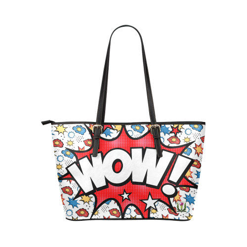 Fairlings Delight's Pop Art Collection- Comic Bubbles 53086wow2b Leather Tote Bag/Small Leather Tote Bag/Small (Model 1651)