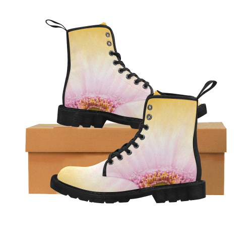 Gerbera Daisy - Pink Flower on Watercolor Yellow Martin Boots for Women (Black) (Model 1203H)