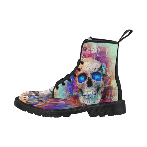My Skull Popart by Nico Bielow Martin Boots for Women (Black) (Model 1203H)