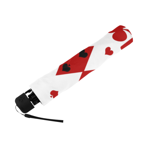 Black and Red Playing Card Shapes Round on White Anti-UV Foldable Umbrella (U08)