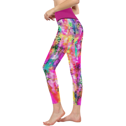 Rainbow Tie Dye Painting Mix Women's All Over Print High-Waisted Leggings (Model L36)