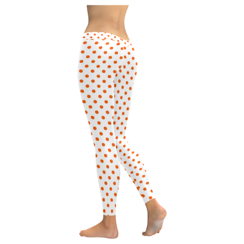 Tangerine Orange Polka Dots on White Women's Low Rise Leggings (Invisible Stitch) (Model L05)