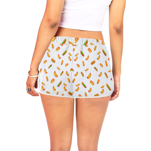 Hot Dog Pattern with Pinstripes Women's All Over Print Relaxed Shorts (Model L19)