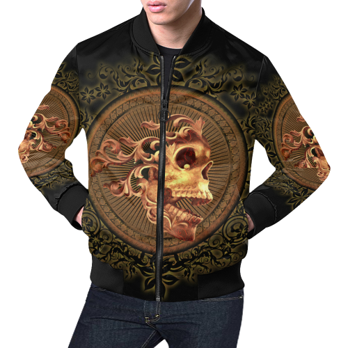 Amazing skull with floral elements All Over Print Bomber Jacket for Men/Large Size (Model H19)