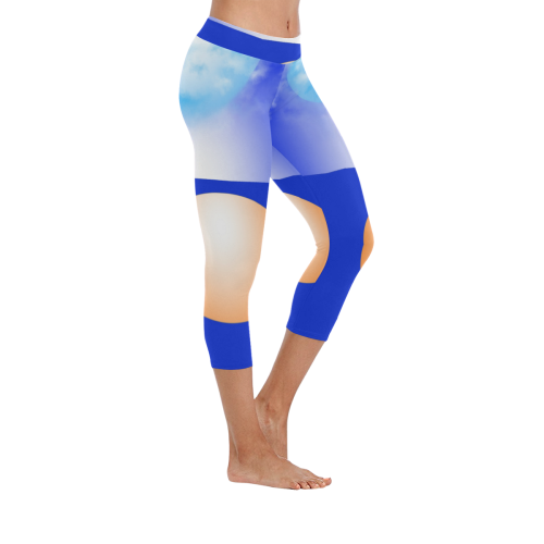 Blue & Orange Women's Low Rise Capri Leggings (Invisible Stitch) (Model L08)