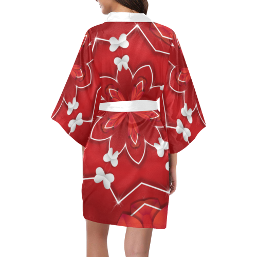 Love and Romance Red and White Hearts and Butterfl Kimono Robe
