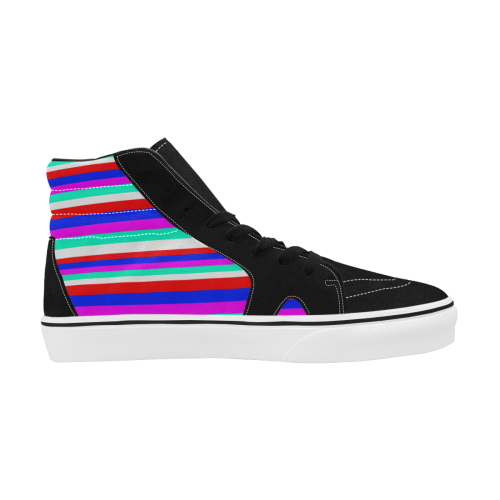 Colored Stripes - Fire Red Royal Blue Pink Mint Wh Women's High Top Skateboarding Shoes (Model E001-1)
