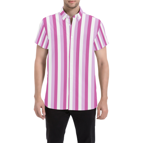 Pink Stripes Men's All Over Print Short Sleeve Shirt (Model T53)