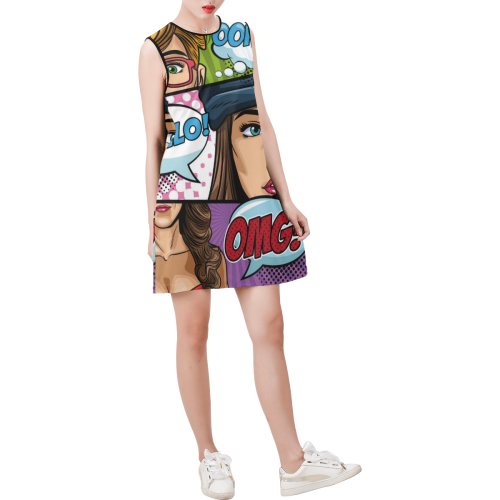 Comics Pop Art Sleeveless Round Neck Shift Dress (Model D51)