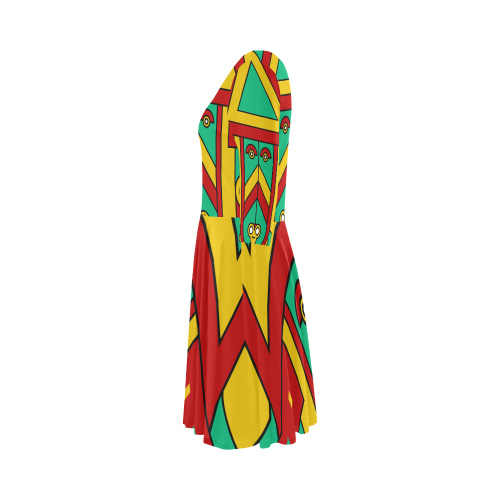 Aztec Spiritual Tribal Elbow Sleeve Ice Skater Dress (D20)