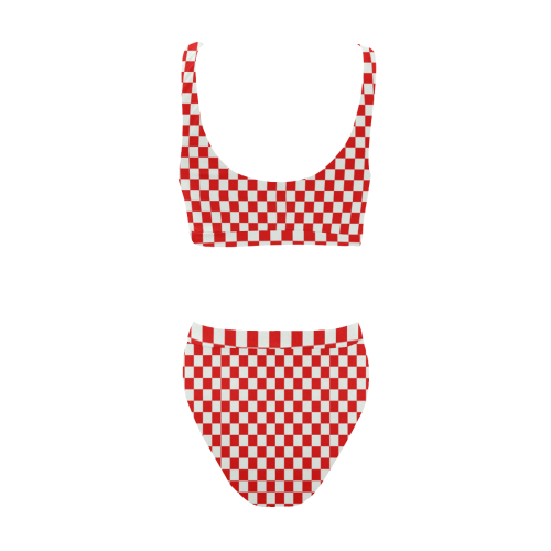 Bright Red Gingham Sport Top & High-Waisted Bikini Swimsuit (Model S07)