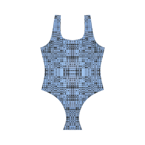 Cornflower Blue Abstract Vest One Piece Swimsuit (Model S04)