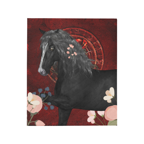 Black horse with flowers Quilt 50"x60"