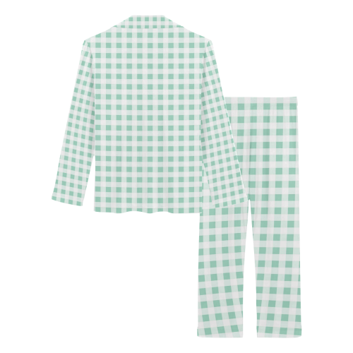 Mint Green Gingham Women's Long Pajama Set