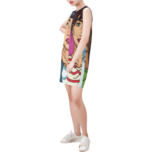 Women Pop Art Sleeveless Round Neck Shift Dress (Model D51)