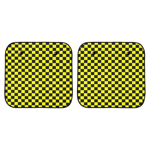 Checkerboard Black and Yellow Car Sun Shade 28"x28"x2pcs