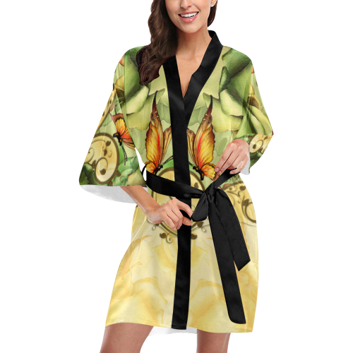 Colorful flowers with butterflies Kimono Robe
