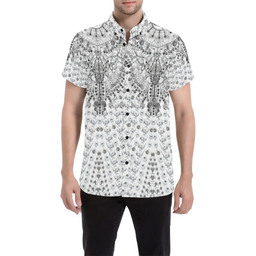 mille fleurs white chain oxidized round neck front Men's All Over Print Short Sleeve Shirt/Large Size (Model T53)