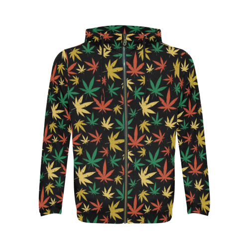 Cannabis Pattern All Over Print Full Zip Hoodie for Men/Large Size (Model H14)