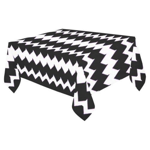 Mod ZigZag Black and White Cotton Linen Tablecloth 52"x 70"