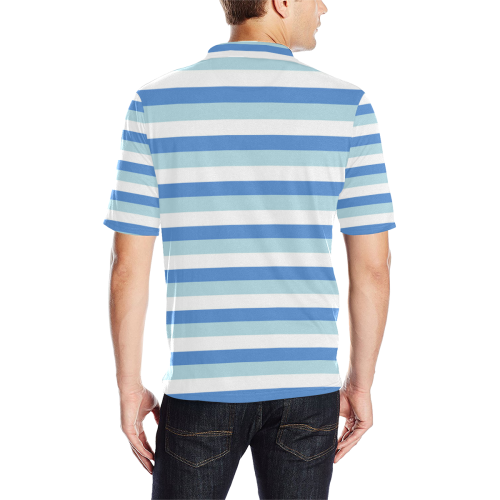 Blue Stripes Men's All Over Print Polo Shirt (Model T55)