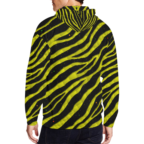 Ripped SpaceTime Stripes - Yellow All Over Print Full Zip Hoodie for Men (Model H14)