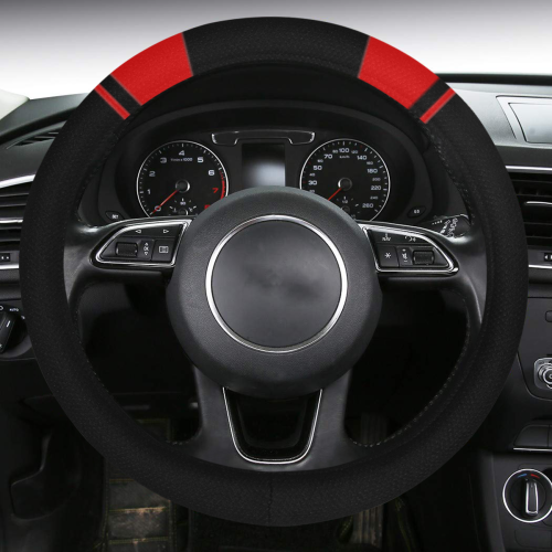 Race Car Stripes Black and Red Steering Wheel Cover with Anti-Slip Insert