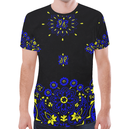 blue yellow bandana New All Over Print T-shirt for Men/Large Size (Model T45)
