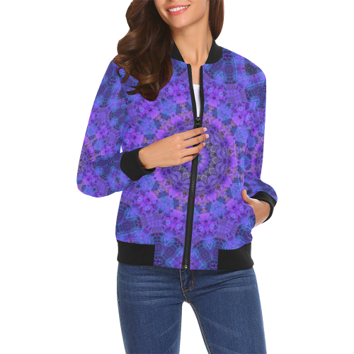 Mandala in Purple/Blue All Over Print Bomber Jacket for Women (Model H19)