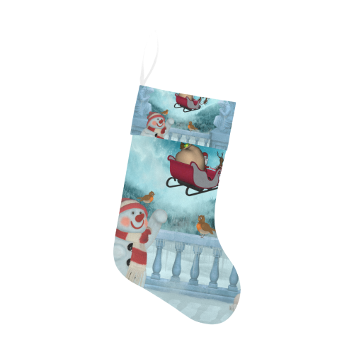 Funny snowman with Santa Claus Christmas Stocking