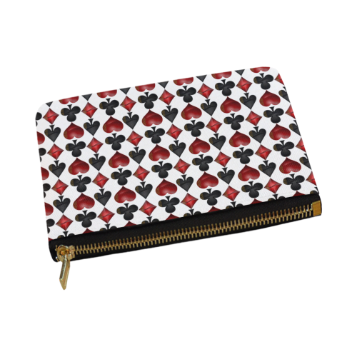 Las Vegas Black and Red Casino Poker Card Shapes on White Carry-All Pouch 12.5''x8.5''