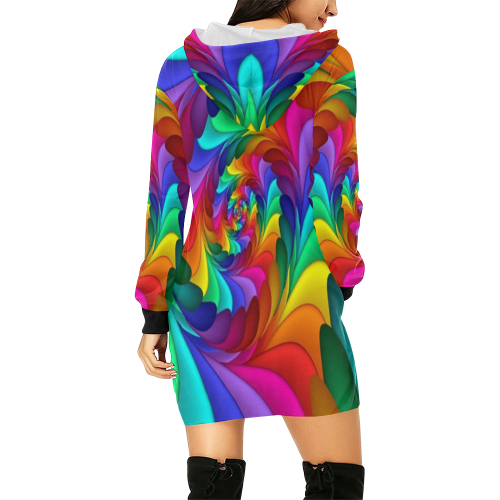 RAINBOW CANDY SWIRL All Over Print Hoodie Mini Dress (Model H27)